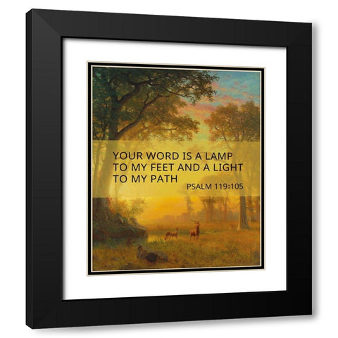 Bible Verse Quote Psalm 119:105, Albert Bierstadt, Light in the Forest Black Modern Wood Framed Art Print with Double Matting by ArtsyQuotes