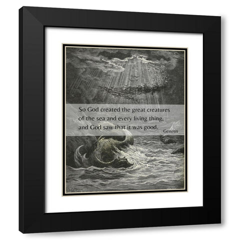 Bible Verse Quote Genesis 1:21, Gustave Dore - Creation of the Fish and Birds Black Modern Wood Framed Art Print with Double Matting by ArtsyQuotes