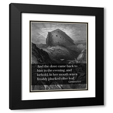 Bible Verse Quote Genesis 8:11, Gustave Dore - The Dove sent forth from the Ark Black Modern Wood Framed Art Print with Double Matting by ArtsyQuotes