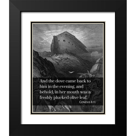 Bible Verse Quote Genesis 8:11, Gustave Dore - The Dove sent forth from the Ark Black Modern Wood Framed Art Print with Double Matting by ArtsyQuotes