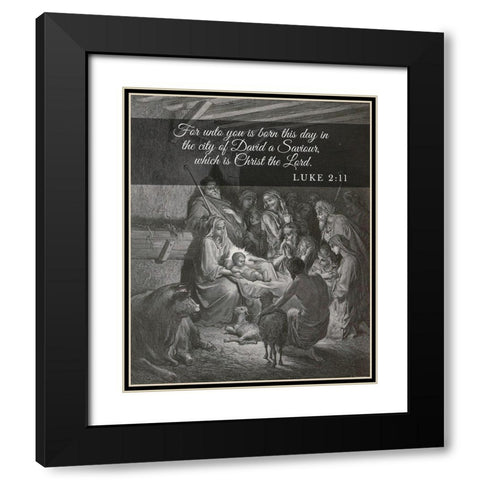 Bible Verse Quote Luke 2:11, Gustave Dore - The Birth of Jesus Black Modern Wood Framed Art Print with Double Matting by ArtsyQuotes