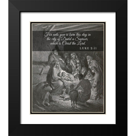 Bible Verse Quote Luke 2:11, Gustave Dore - The Birth of Jesus Black Modern Wood Framed Art Print with Double Matting by ArtsyQuotes