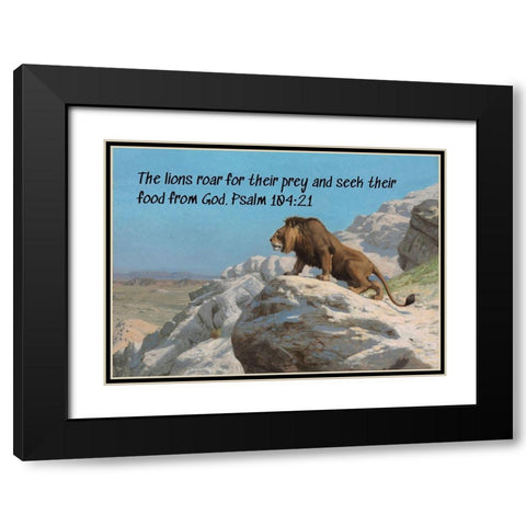 Bible Verse Quote Psalm 104:21, Jean Leon Gerome - Lion on the Watch Black Modern Wood Framed Art Print with Double Matting by ArtsyQuotes
