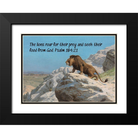 Bible Verse Quote Psalm 104:21, Jean Leon Gerome - Lion on the Watch Black Modern Wood Framed Art Print with Double Matting by ArtsyQuotes