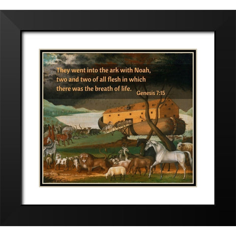 Bible Verse Quote Genesis 7:15, Edward Hicks - Noahs Ark Black Modern Wood Framed Art Print with Double Matting by ArtsyQuotes