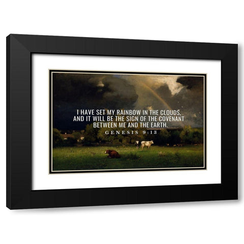 Bible Verse Quote Genesis 9:13, George Inness - The Rainbow Black Modern Wood Framed Art Print with Double Matting by ArtsyQuotes