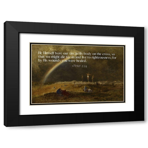 Bible Verse Quote 1 Peter 2:24, George Inness - The Triumph at Calvary Black Modern Wood Framed Art Print with Double Matting by ArtsyQuotes