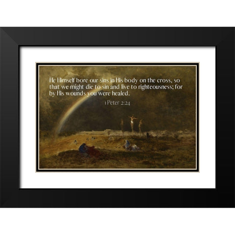 Bible Verse Quote 1 Peter 2:24, George Inness - The Triumph at Calvary Black Modern Wood Framed Art Print with Double Matting by ArtsyQuotes