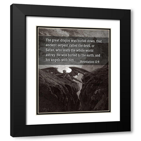 Bible Verse Quote Revelation 12:9, Gustave Dore - Satan Resting on the Mountain Black Modern Wood Framed Art Print with Double Matting by ArtsyQuotes