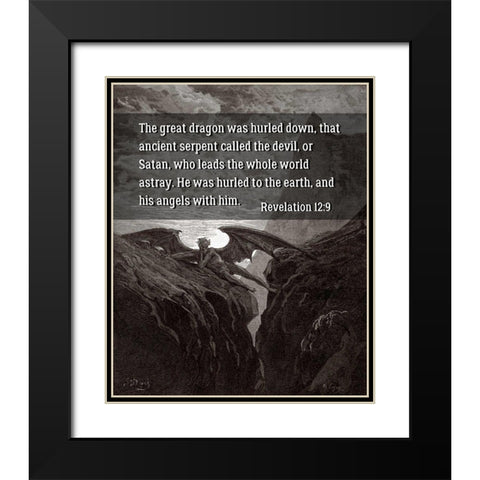 Bible Verse Quote Revelation 12:9, Gustave Dore - Satan Resting on the Mountain Black Modern Wood Framed Art Print with Double Matting by ArtsyQuotes