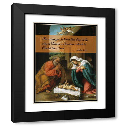 Bible Verse Quote Luke 2:11, Lorenzo Lotto - Nativity of Christ Black Modern Wood Framed Art Print with Double Matting by ArtsyQuotes