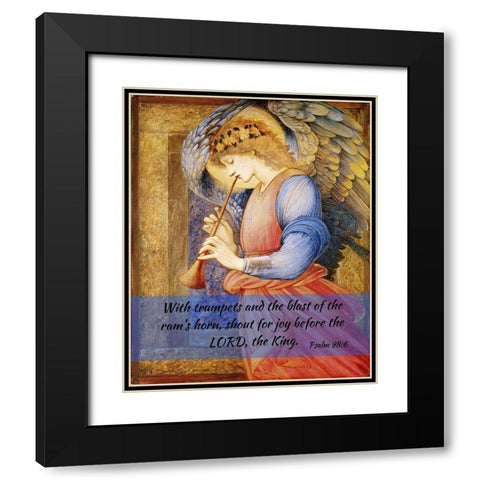 Bible Verse Quote Psalm 98:6, Edward Burne Jones - An Angel Playing a Flageloet 2 Black Modern Wood Framed Art Print with Double Matting by ArtsyQuotes