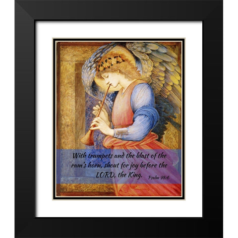 Bible Verse Quote Psalm 98:6, Edward Burne Jones - An Angel Playing a Flageloet 2 Black Modern Wood Framed Art Print with Double Matting by ArtsyQuotes