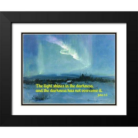 Bible Verse Quote John 1:5, Sydney Laurence - Northern Lights Black Modern Wood Framed Art Print with Double Matting by ArtsyQuotes