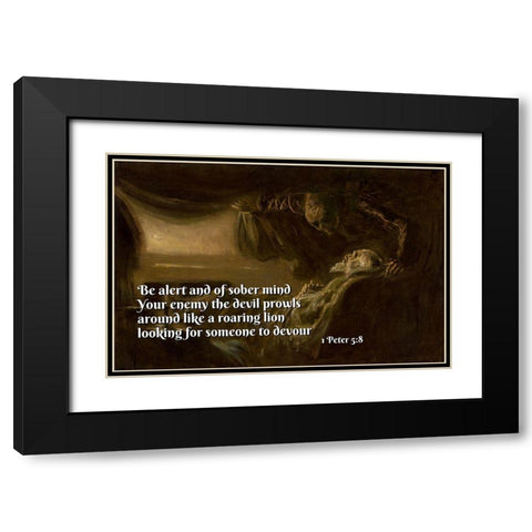 Bible Verse Quote 1 Peter 5:8, Laszlo Mednyanszky - Death of the Painters Father Black Modern Wood Framed Art Print with Double Matting by ArtsyQuotes