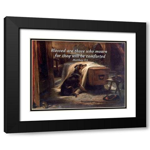 Bible Verse Quote Matthew 5:4, Edwin Henry Landseer - The Old Shepherds Chief Mourner Black Modern Wood Framed Art Print with Double Matting by ArtsyQuotes