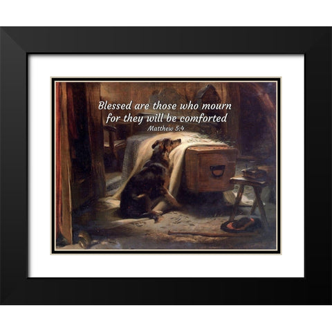 Bible Verse Quote Matthew 5:4, Edwin Henry Landseer - The Old Shepherds Chief Mourner Black Modern Wood Framed Art Print with Double Matting by ArtsyQuotes