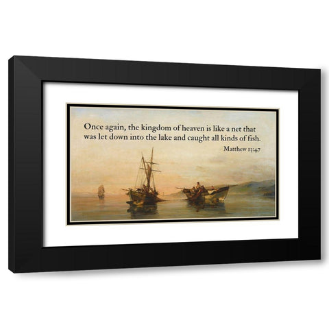 Bible Verse Quote Matthew 13:47, Konstantinos Volanakis - On Calm Waters Black Modern Wood Framed Art Print with Double Matting by ArtsyQuotes