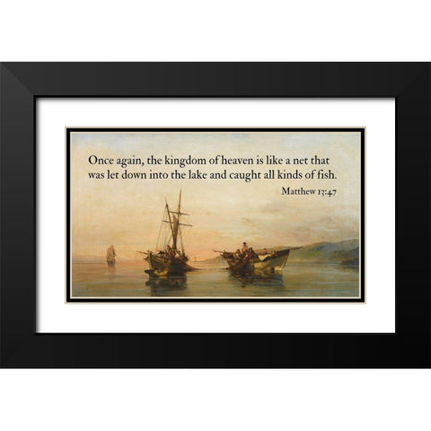 Bible Verse Quote Matthew 13:47, Konstantinos Volanakis - On Calm Waters Black Modern Wood Framed Art Print with Double Matting by ArtsyQuotes