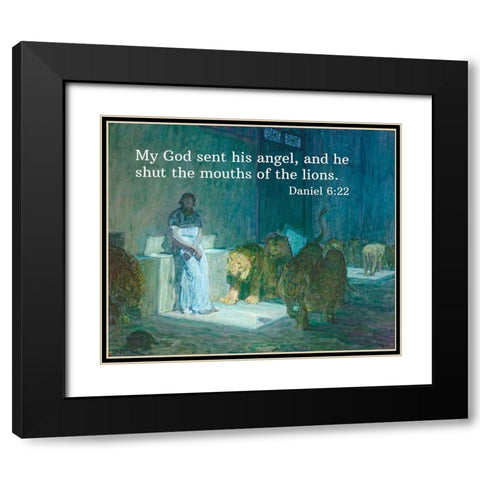 Bible Verse Quote Daniel 6:22, Henry Ossawa Tanner - Daniel in the Lions Den Black Modern Wood Framed Art Print with Double Matting by ArtsyQuotes