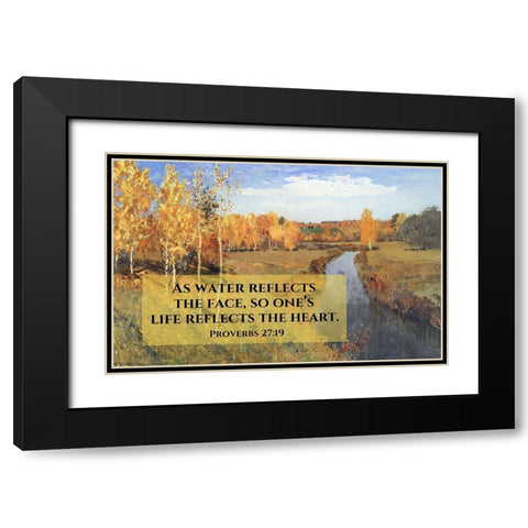 Bible Verse Quote Proverbs 27:19, Issac Levitan - Autumn Landscape I Black Modern Wood Framed Art Print with Double Matting by ArtsyQuotes