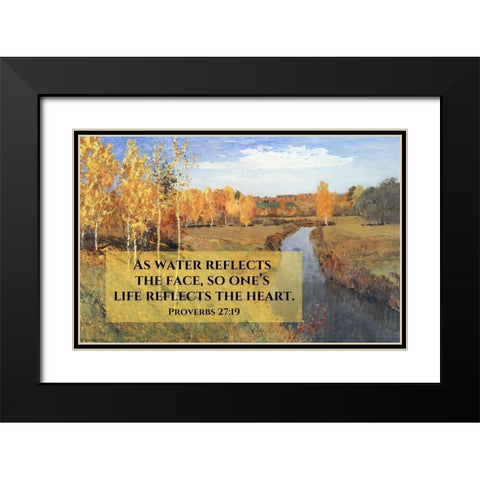 Bible Verse Quote Proverbs 27:19, Issac Levitan - Autumn Landscape I Black Modern Wood Framed Art Print with Double Matting by ArtsyQuotes