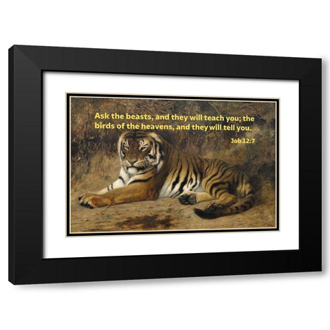 Bible Verse Quote Job 12:7, Jean-Leon Gerome - Tiger II Black Modern Wood Framed Art Print with Double Matting by ArtsyQuotes