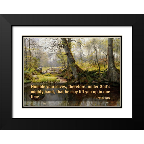Bible Verse Quote 1 Peter 5:6, Peder Mork Monsted - A Tranquil Pond Black Modern Wood Framed Art Print with Double Matting by ArtsyQuotes