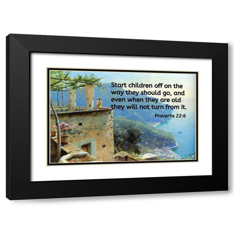 Bible Verse Quote Proverbs 22:6, Peder Mork Monsted - The Ravello Coastline Black Modern Wood Framed Art Print with Double Matting by ArtsyQuotes