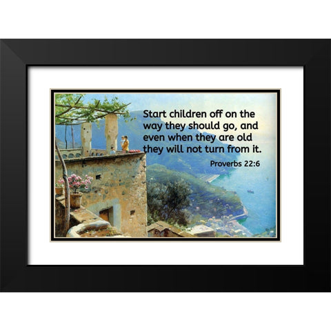 Bible Verse Quote Proverbs 22:6, Peder Mork Monsted - The Ravello Coastline Black Modern Wood Framed Art Print with Double Matting by ArtsyQuotes