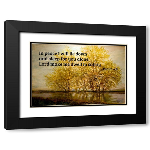 Bible Verse Quote Psalm 4:8, Laszlo Mednyanszky - Early Spring Trees at the Riverfront Black Modern Wood Framed Art Print with Double Matting by ArtsyQuotes