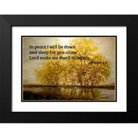 Bible Verse Quote Psalm 4:8, Laszlo Mednyanszky - Early Spring Trees at the Riverfront Black Modern Wood Framed Art Print with Double Matting by ArtsyQuotes