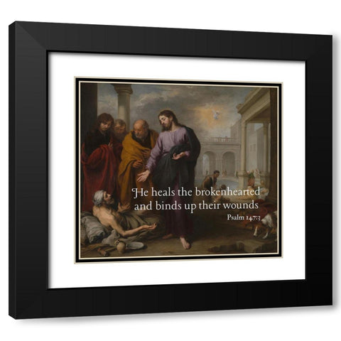 Bible Verse Quote Psalm 147:3, Bartolome Esteban Murillo - Christ Healing the Paralytic Black Modern Wood Framed Art Print with Double Matting by ArtsyQuotes