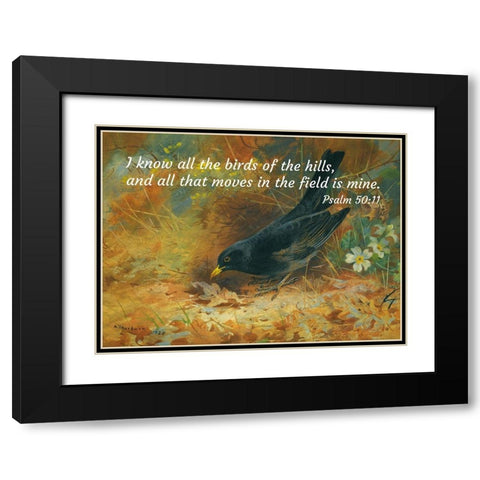 Bible Verse Quote Psalm 50:11, Archibald Thorburn - Blackbird Black Modern Wood Framed Art Print with Double Matting by ArtsyQuotes