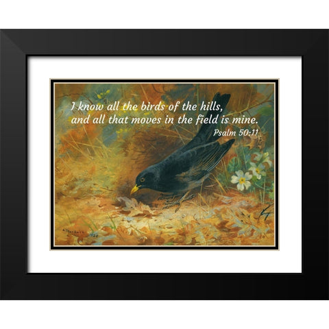 Bible Verse Quote Psalm 50:11, Archibald Thorburn - Blackbird Black Modern Wood Framed Art Print with Double Matting by ArtsyQuotes