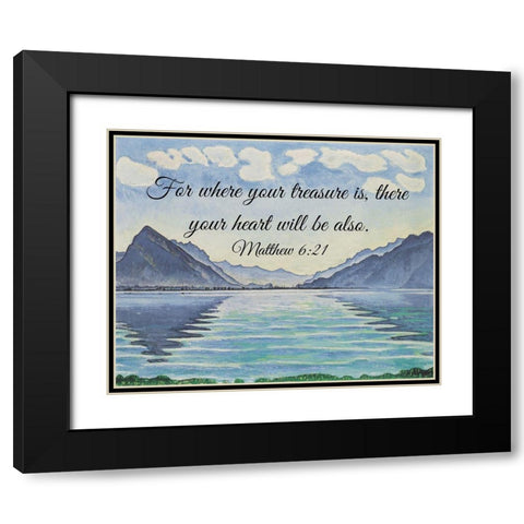 Bible Verse Quote Matthew 6:21, Ferdinand Hodler - Lake Thun with Symmetrical Reflection Black Modern Wood Framed Art Print with Double Matting by ArtsyQuotes