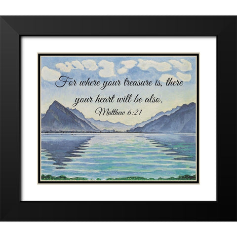 Bible Verse Quote Matthew 6:21, Ferdinand Hodler - Lake Thun with Symmetrical Reflection Black Modern Wood Framed Art Print with Double Matting by ArtsyQuotes