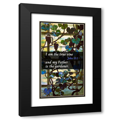 Bible Verse Quote John 15:1, Louis Comfort Tiffany - Grapevine Panel Black Modern Wood Framed Art Print with Double Matting by ArtsyQuotes