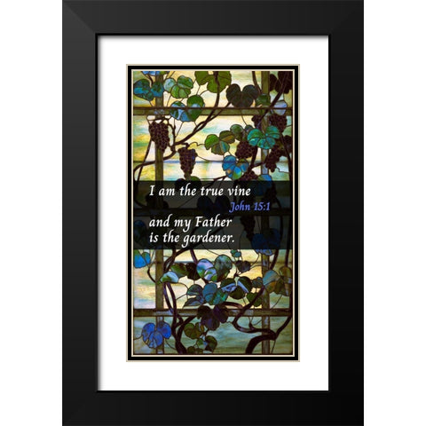 Bible Verse Quote John 15:1, Louis Comfort Tiffany - Grapevine Panel Black Modern Wood Framed Art Print with Double Matting by ArtsyQuotes