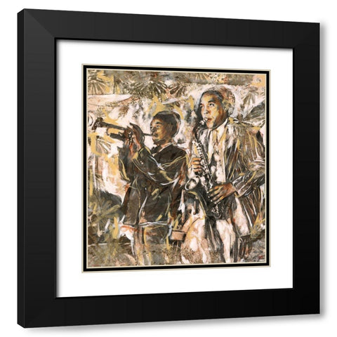 Jazz Two Figures Black Modern Wood Framed Art Print with Double Matting by Wiley, Marta