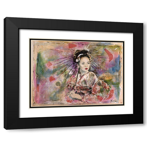Geisha Darker Colors Black Modern Wood Framed Art Print with Double Matting by Wiley, Marta