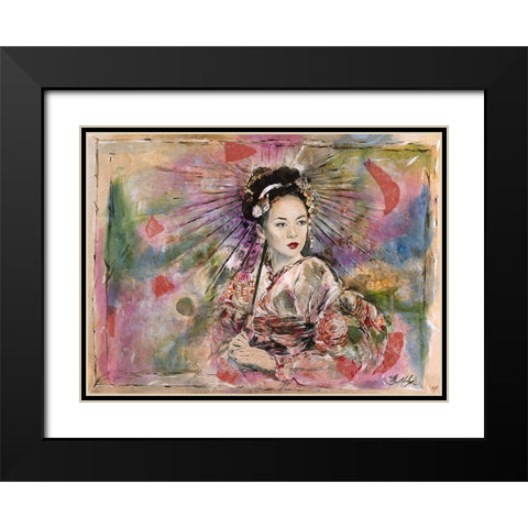 Geisha Darker Colors Black Modern Wood Framed Art Print with Double Matting by Wiley, Marta