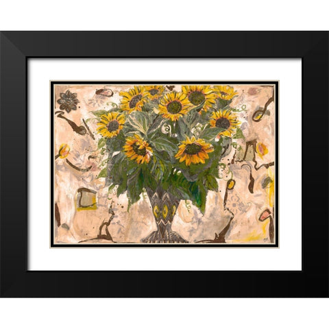 Yellow Floral Sepia Black Modern Wood Framed Art Print with Double Matting by Wiley, Marta