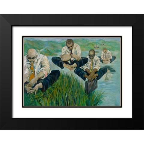 Feet for hands, Cyan Black Modern Wood Framed Art Print with Double Matting by Wiley, Marta