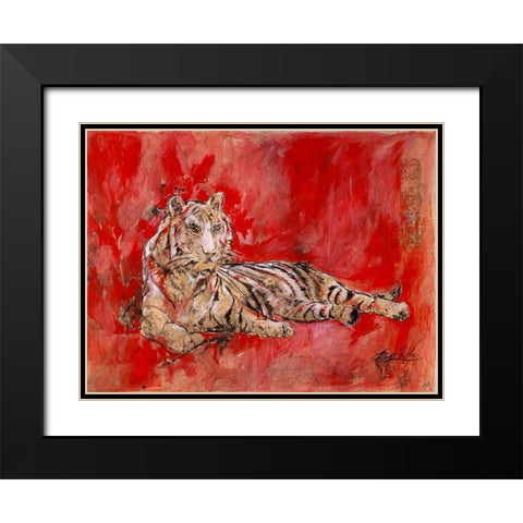 Red Tiger Black Modern Wood Framed Art Print with Double Matting by Wiley, Marta