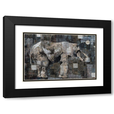 Elephant Collage Blue Black Modern Wood Framed Art Print with Double Matting by Wiley, Marta
