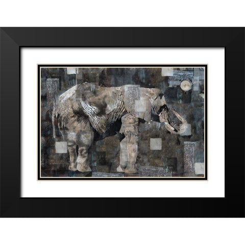 Elephant Collage Blue Black Modern Wood Framed Art Print with Double Matting by Wiley, Marta