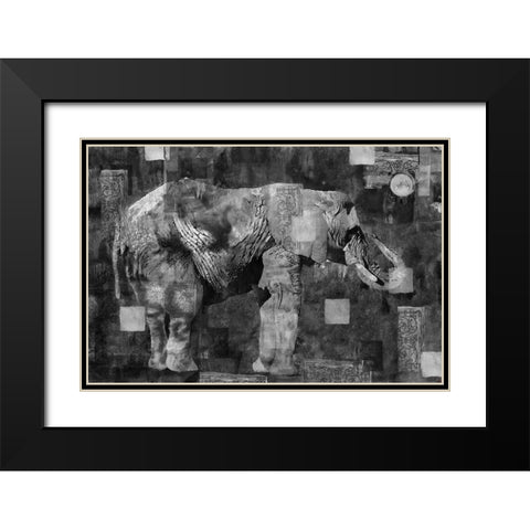 Elephant Collage Dark Black Modern Wood Framed Art Print with Double Matting by Wiley, Marta
