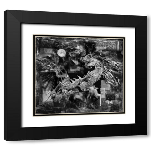 Dragon BandW Black Modern Wood Framed Art Print with Double Matting by Wiley, Marta