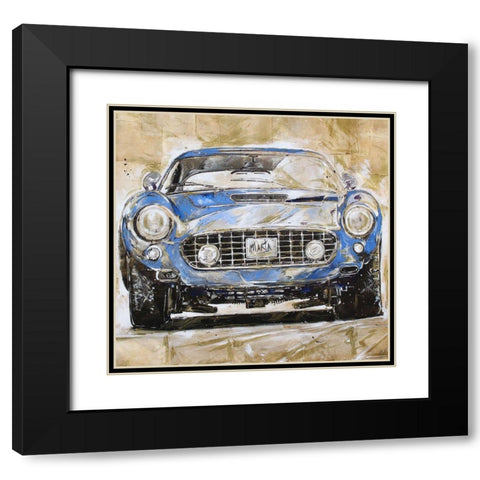 Blue Car Dark Black Modern Wood Framed Art Print with Double Matting by Wiley, Marta